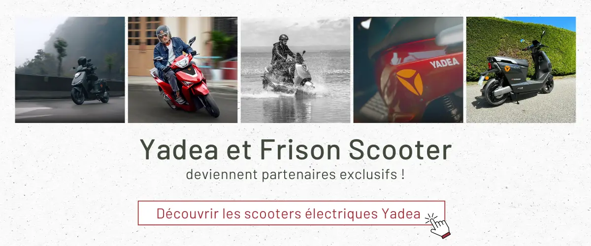Cinq scooters électriques Yadea présentés de manière dynamique